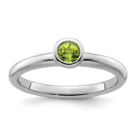 Sterling Silver Low 4MM Round Peridot Ring