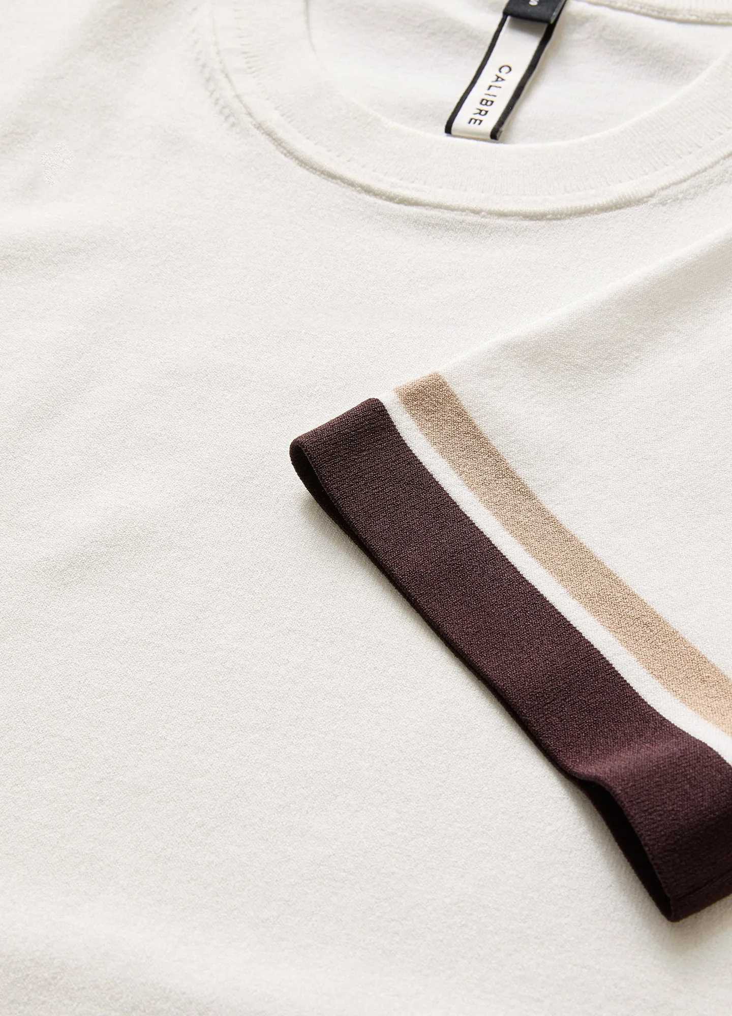 Striped Cuff Tech Knit T-shirt Ivory