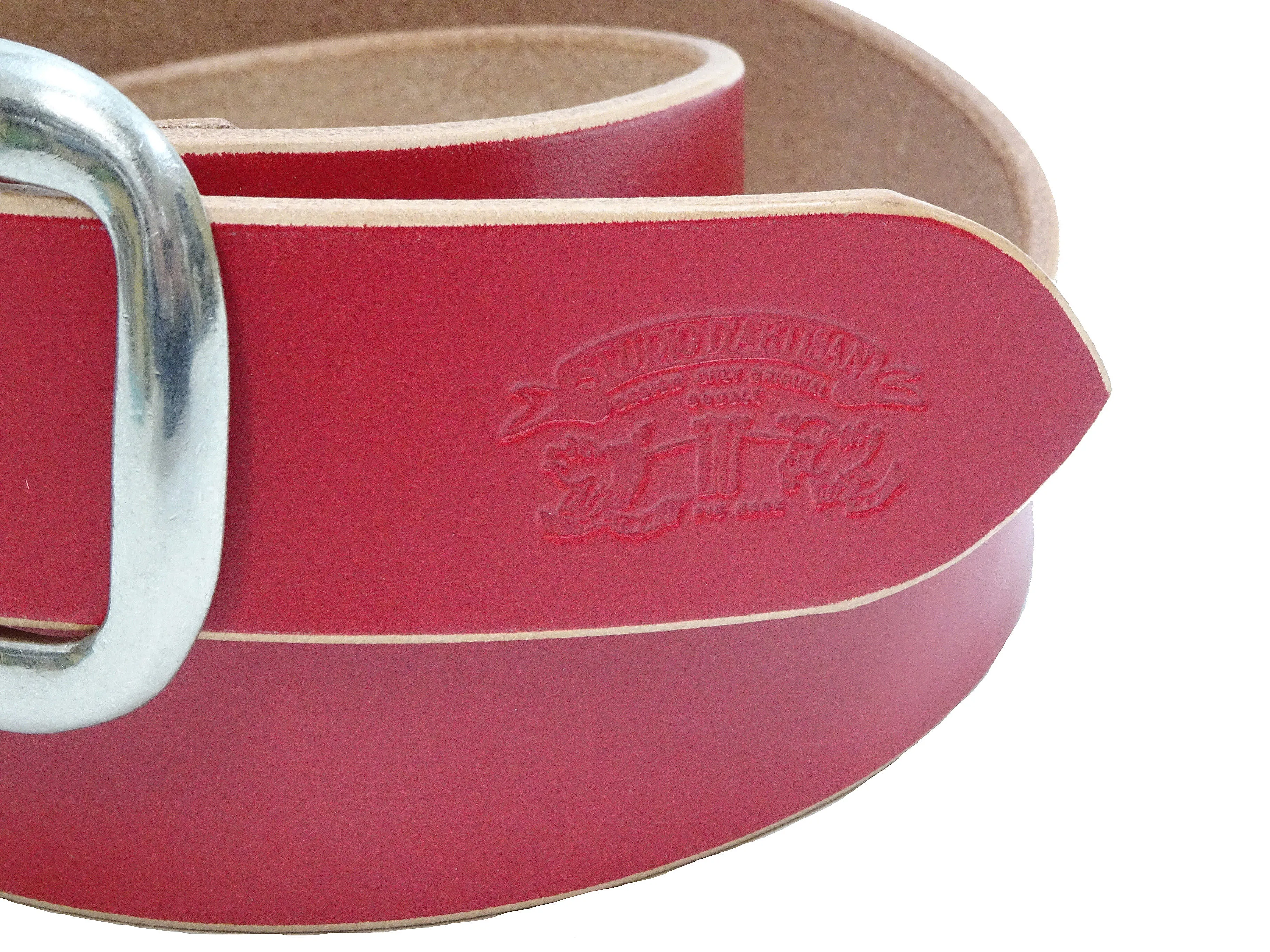 Studio D'artisan Leather Belt Men's Ccasual 38mm Wide/5mm Bend Leather with Thick Oval Buckle B-87 Red