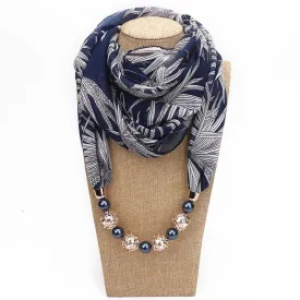 Summer Floral Chiffon Scarf with Necklace