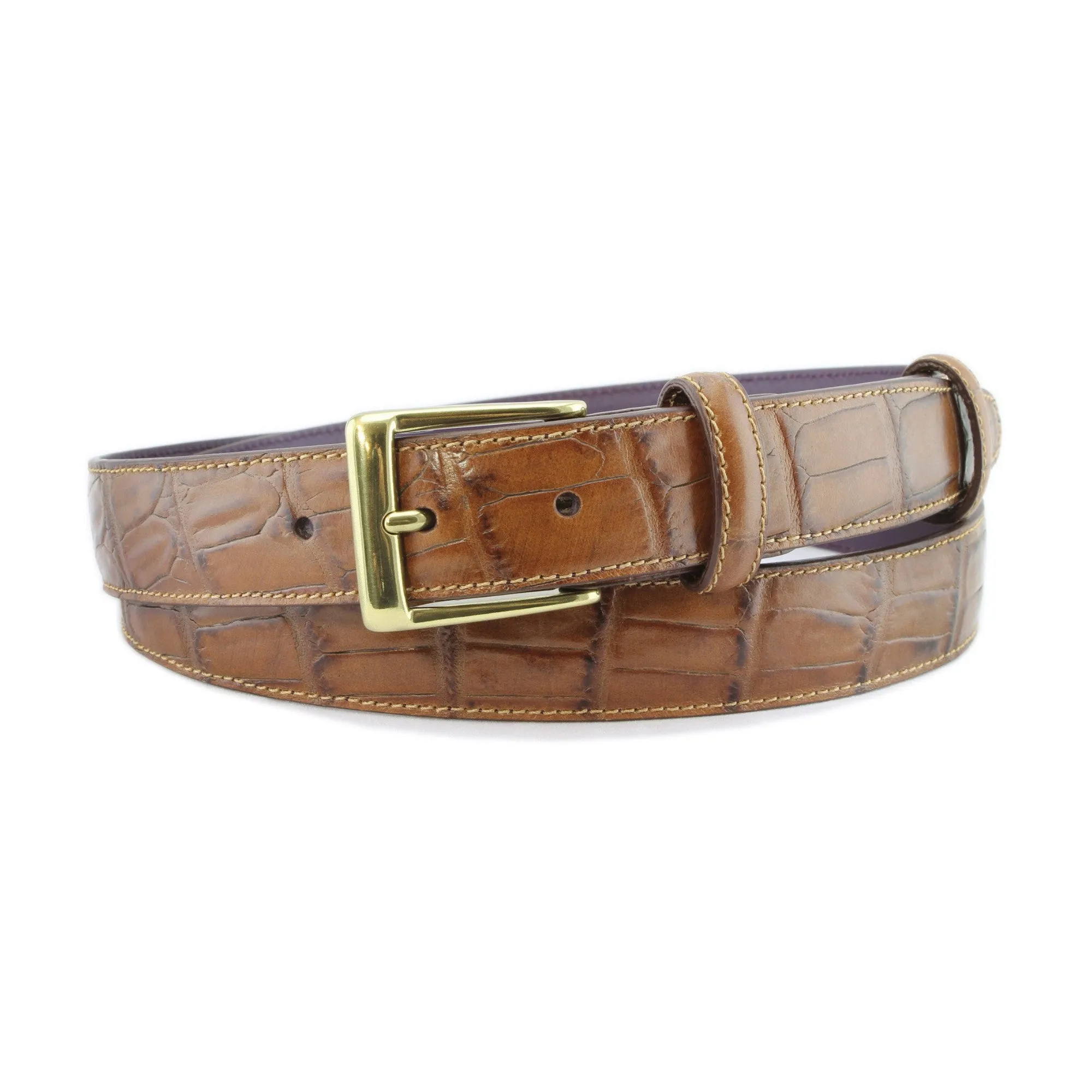 Tan narrow mock alligator tail belt