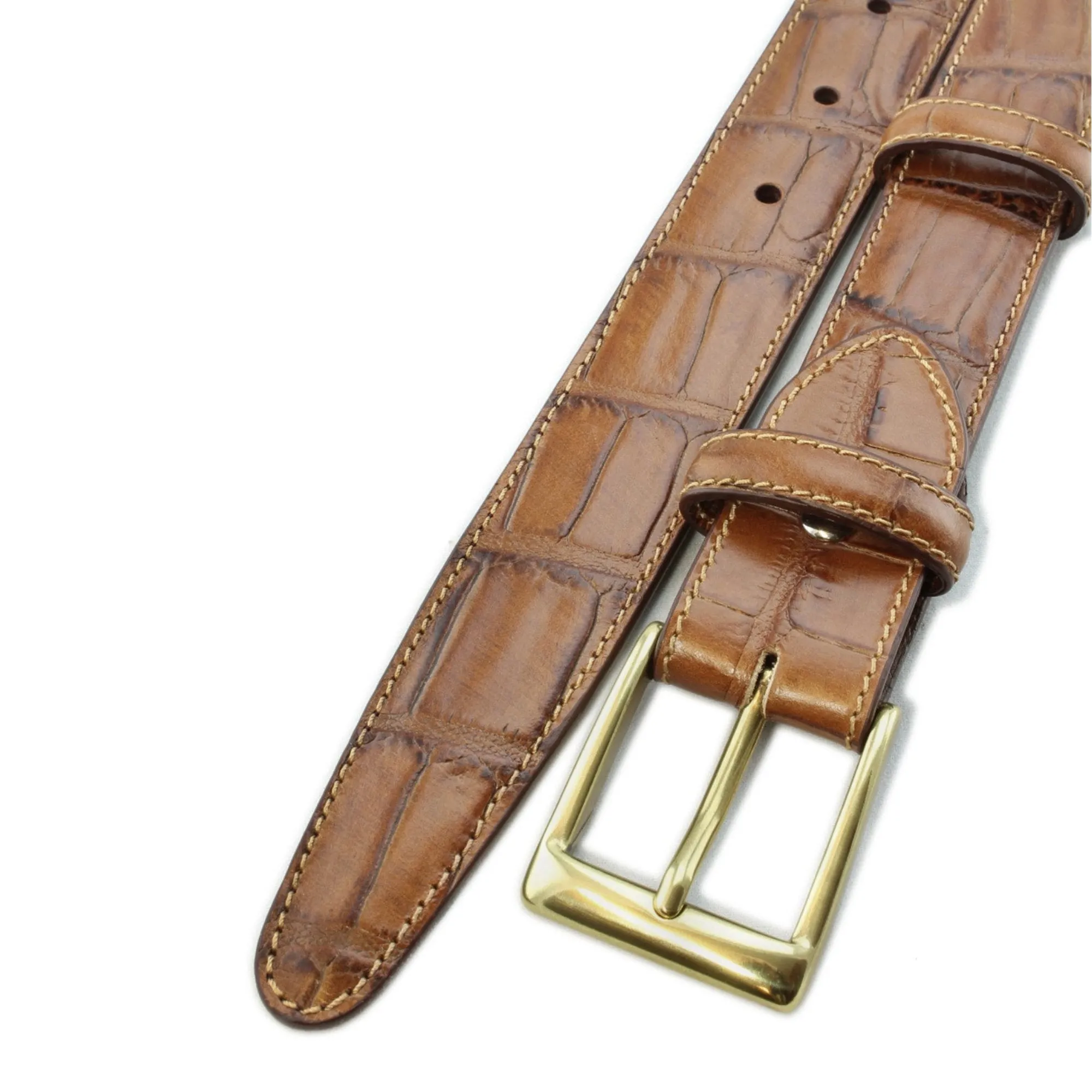 Tan narrow mock alligator tail belt