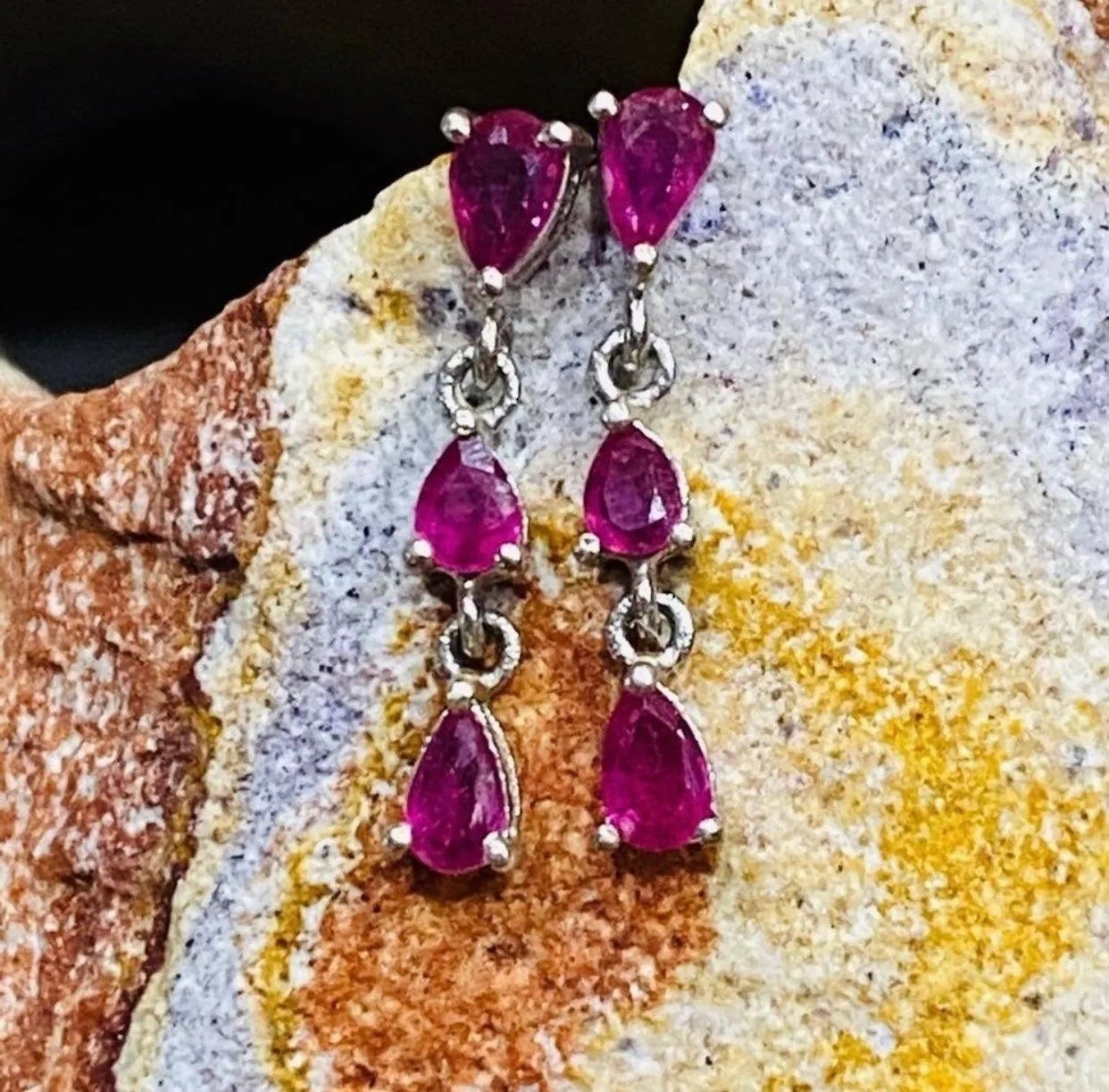 Teardrop Ruby Gemstone Dangle Earrings