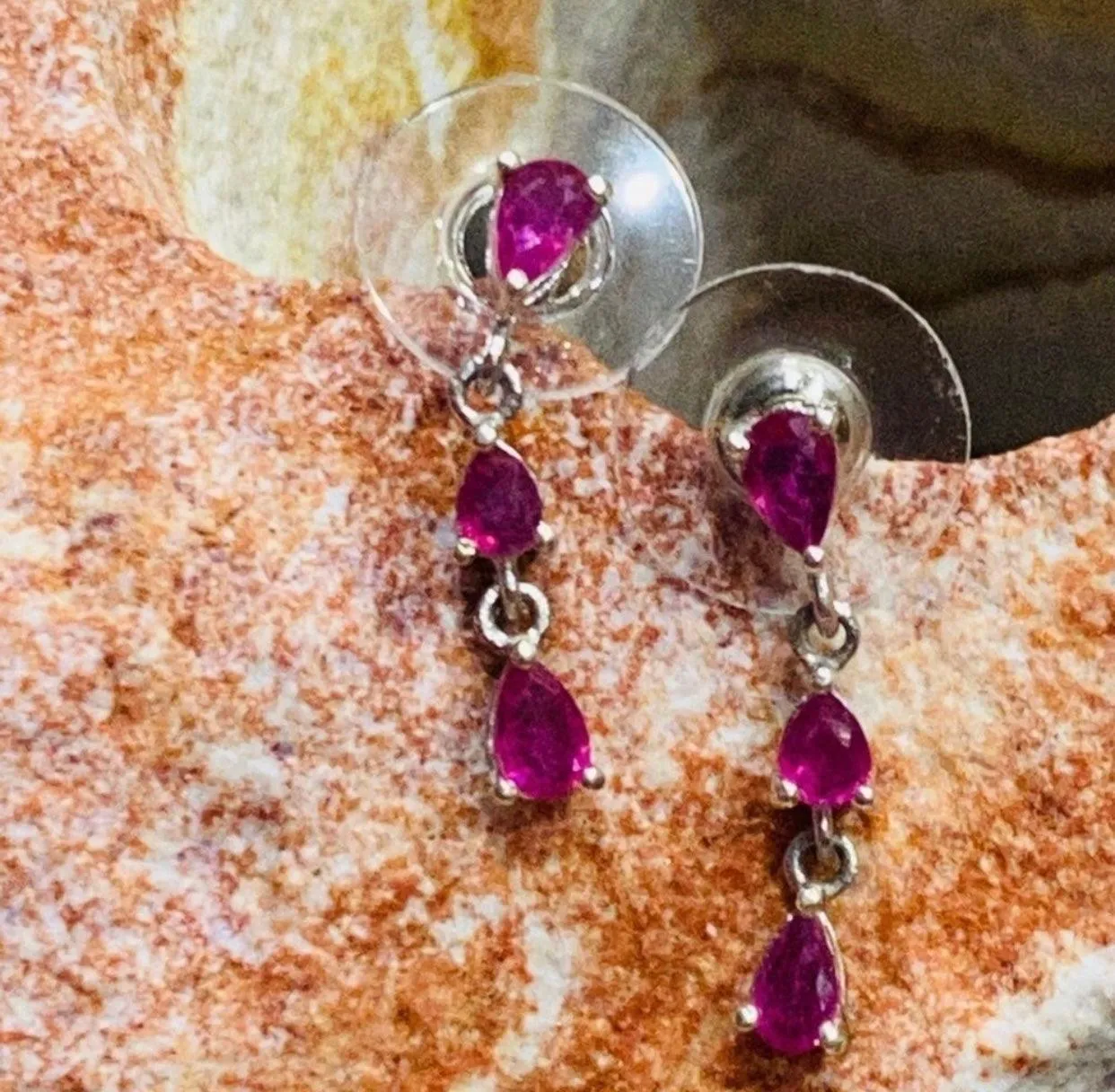 Teardrop Ruby Gemstone Dangle Earrings