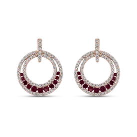 The Belina Earrings | Lab Diamond Crescent Drop Stud & Ruby