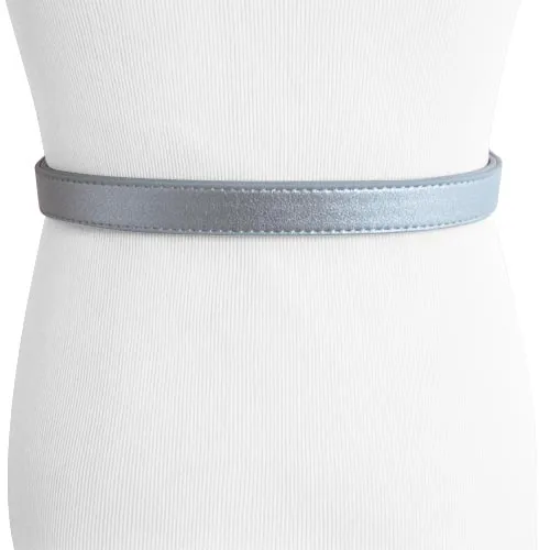 Thin Silver Faux Leather womens Belt with Modern Silver Buckle