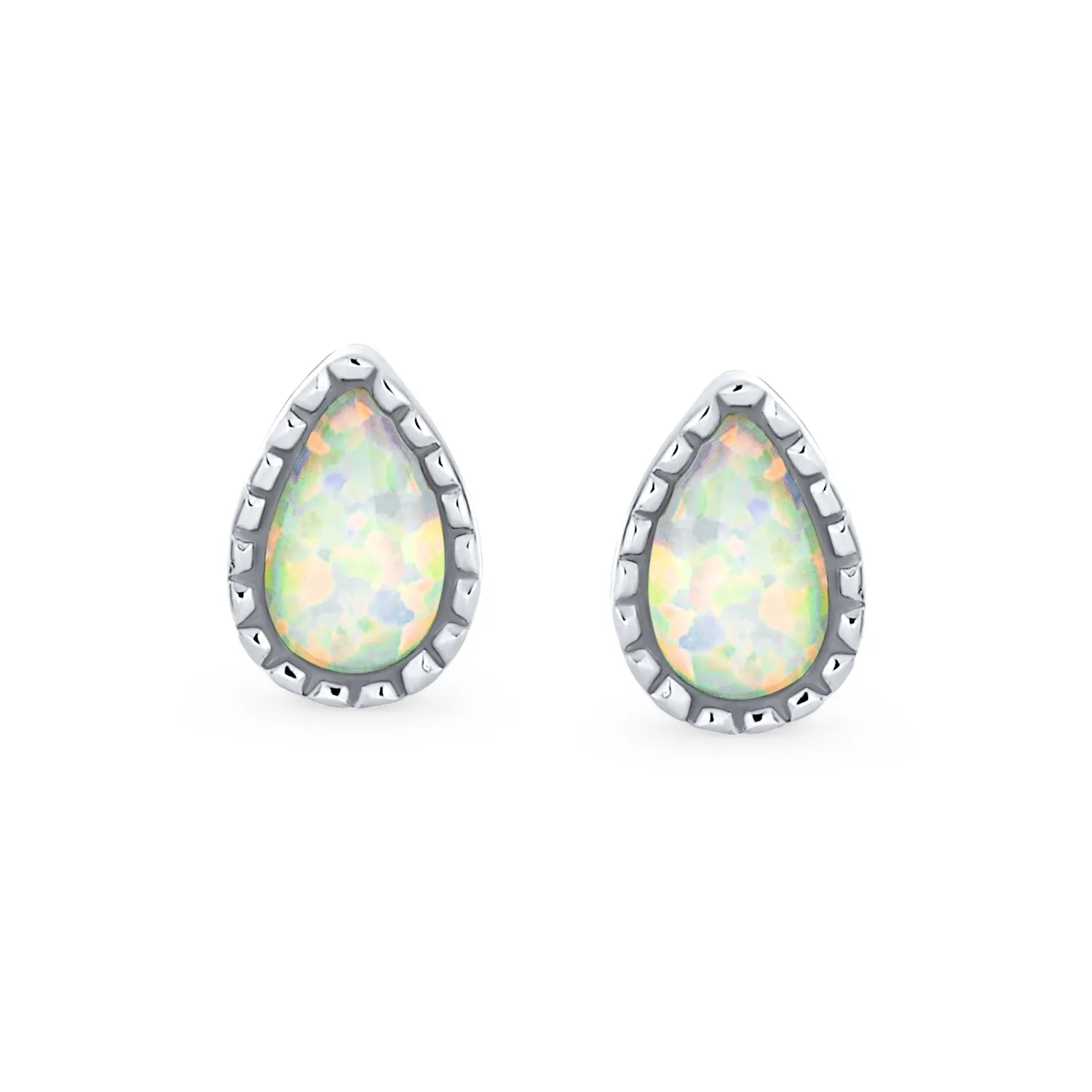 Tiny Iridescent Gemstone Teardrop Opal Stud Earrings, Sterling Silver, Vintage Style