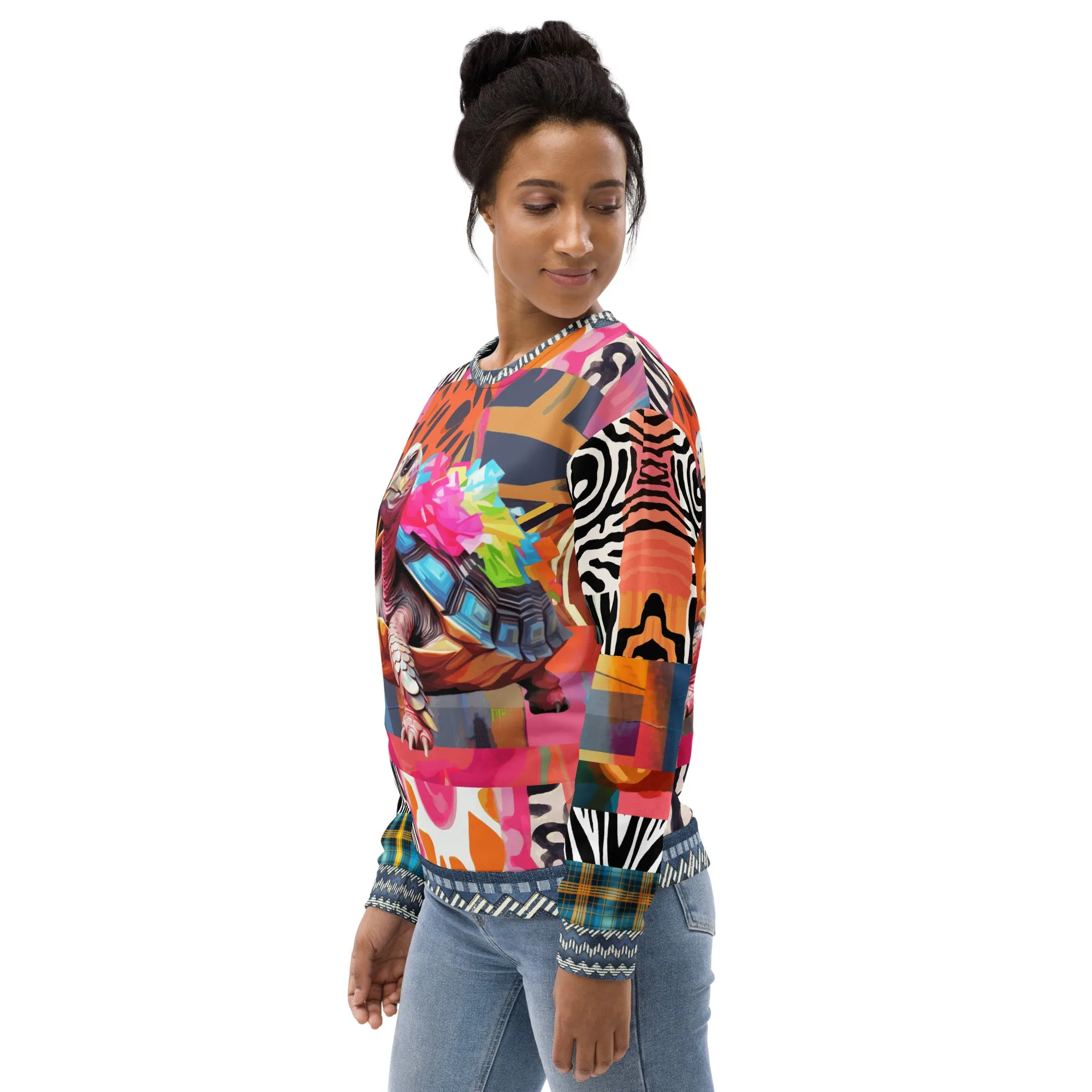 Tiptoe Through the Tulips Turtle Art Summer Weight Eco-Poly Unisex Sweatshirt