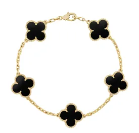 Toleet Gold Black 5 Motif Clover Bracelet