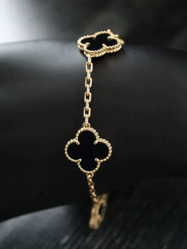 Toleet Gold Black 5 Motif Clover Bracelet