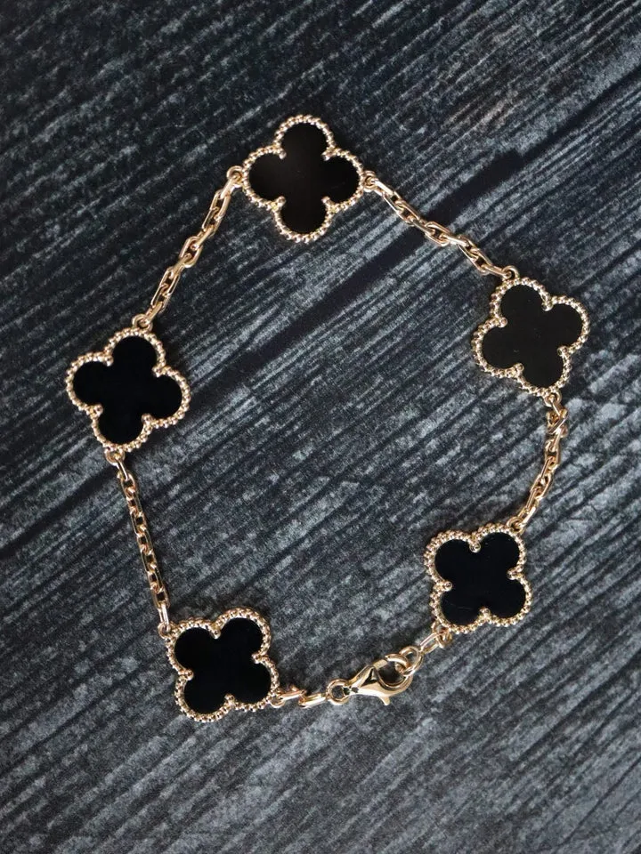 Toleet Gold Black 5 Motif Clover Bracelet