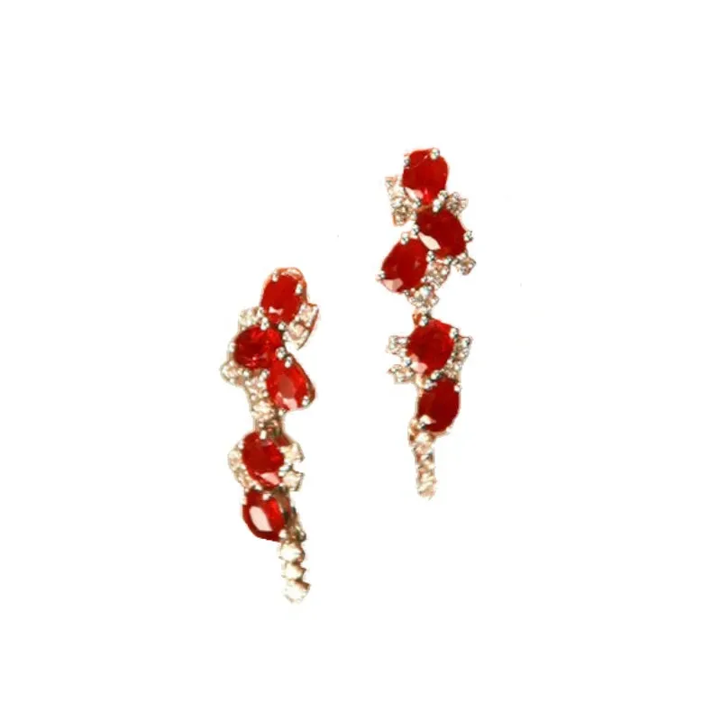 VAIGE Elegant Ruby Tassel Silver Stud Earrings with Vintage Charm