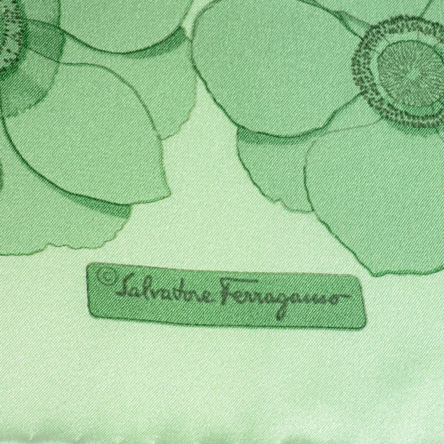 Vintage Salvatore Ferragamo Green Floral Silk Scarf